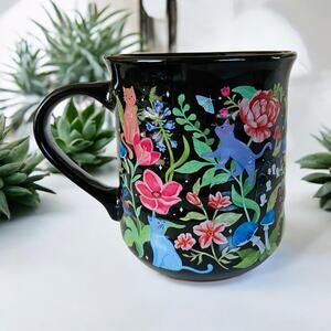 New Enchanted Forest Floral Magical Black Pink & Blue Cat Cats Coffee Tea Mug